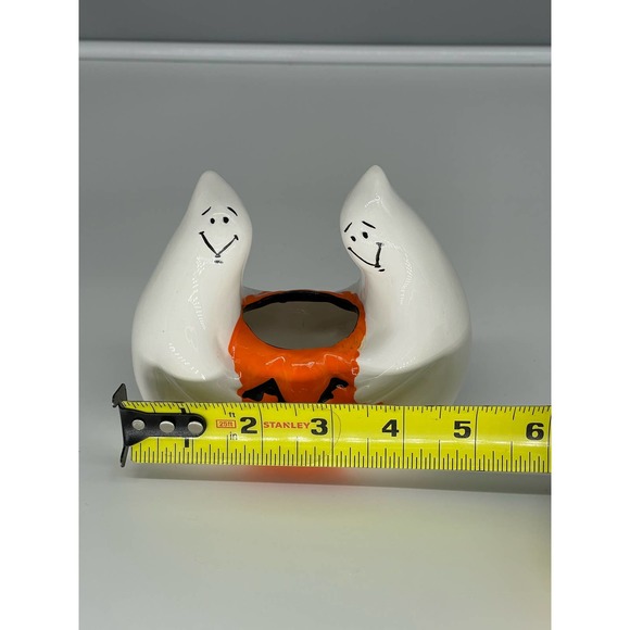 Vintage Halloween Ceramic Ghosts Holding Jack O Lantern Votive Candle Holder - Picture 14 of 14